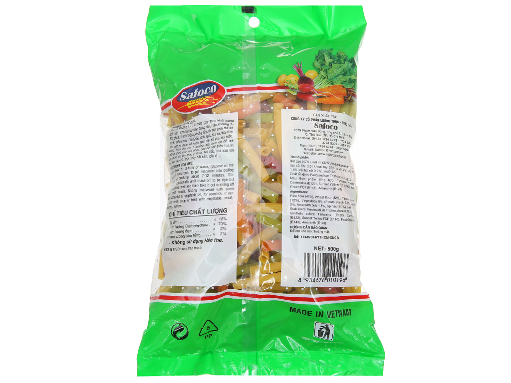 Nui rau củ ống lớn Safoco gói 500g | Văn Phòng Phẩm Onlin...