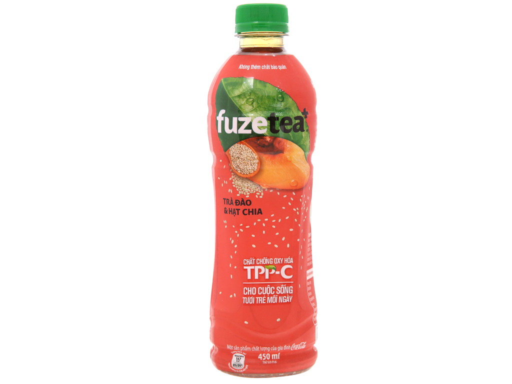 6 chai trà đào và hạt chia Fuze Tea+ 450ml | Fast.vn