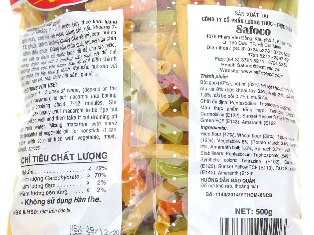 Nui rau củ ống lớn Safoco gói 500g | Văn Phòng Phẩm Onlin...